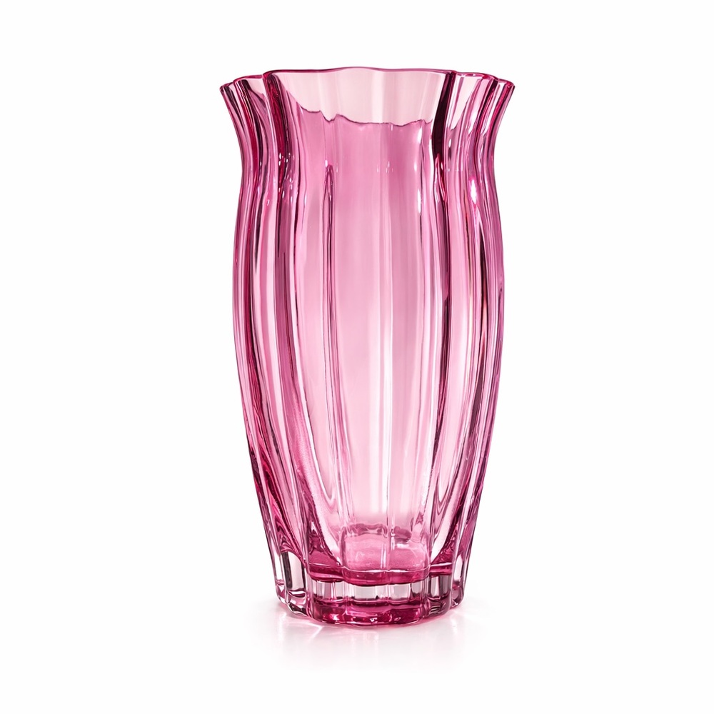 Blush Pink Ribbed Glass Vase – 8” Tall
